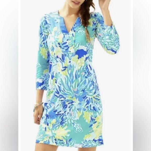 Lilly Pulitzer Riva Dress in Wade and Sea Blue Print - M - Picture 2 of 16